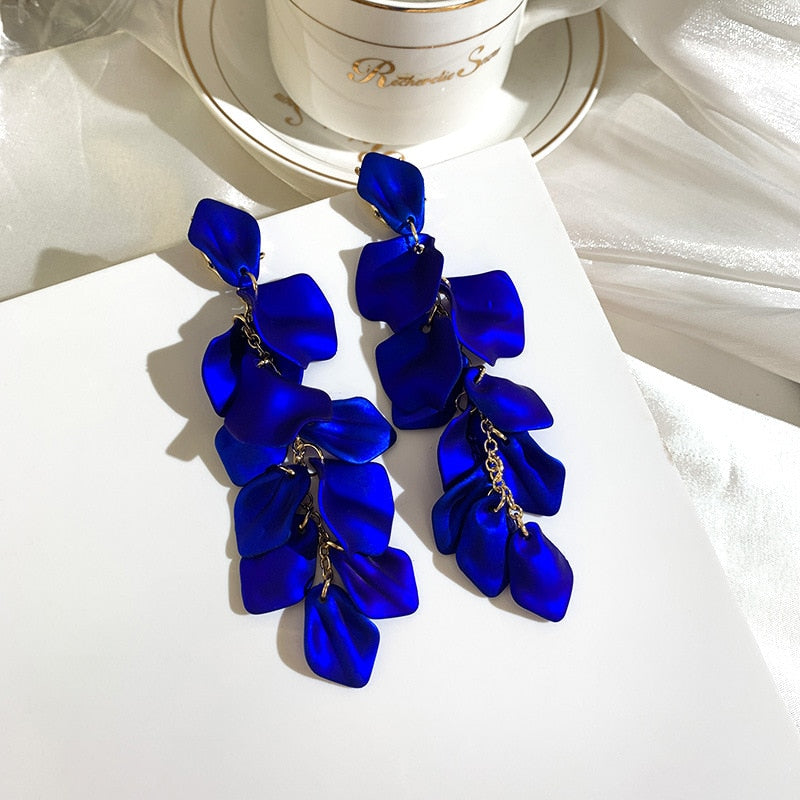 Vintage Gorgeous Blue Red Petal Pendientes Piercing Earrings For Women Bohemian Rose Flower Tassel Long Earring Fashion Jewelry