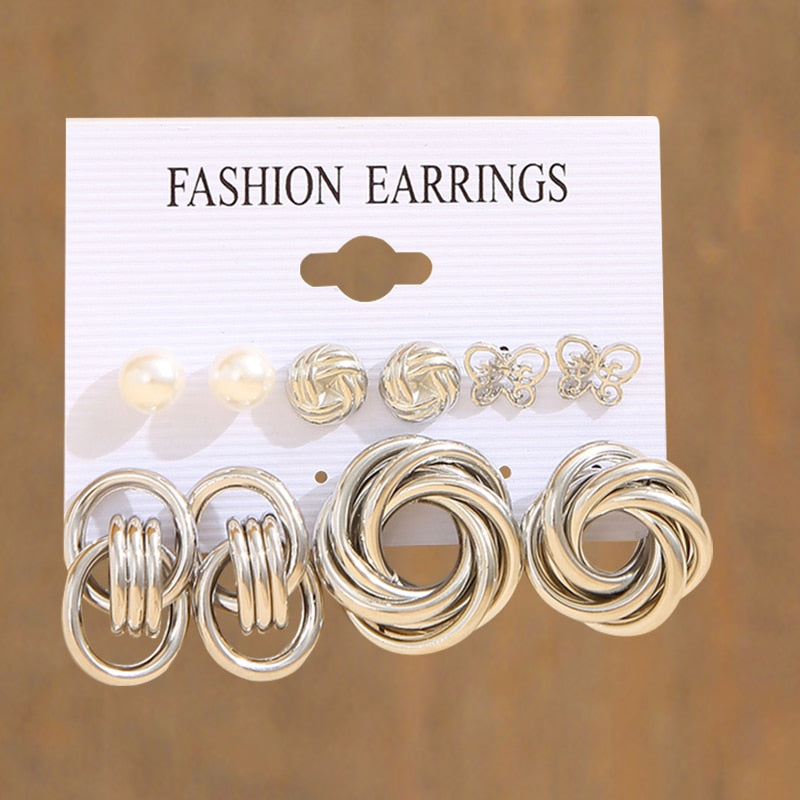 17KM Vintage Pearl Earrings Set Metal Gold Plated Dangle Earrings Heart Butterfly Hoop Earrings Geometric Fashion Jewelry Trendy