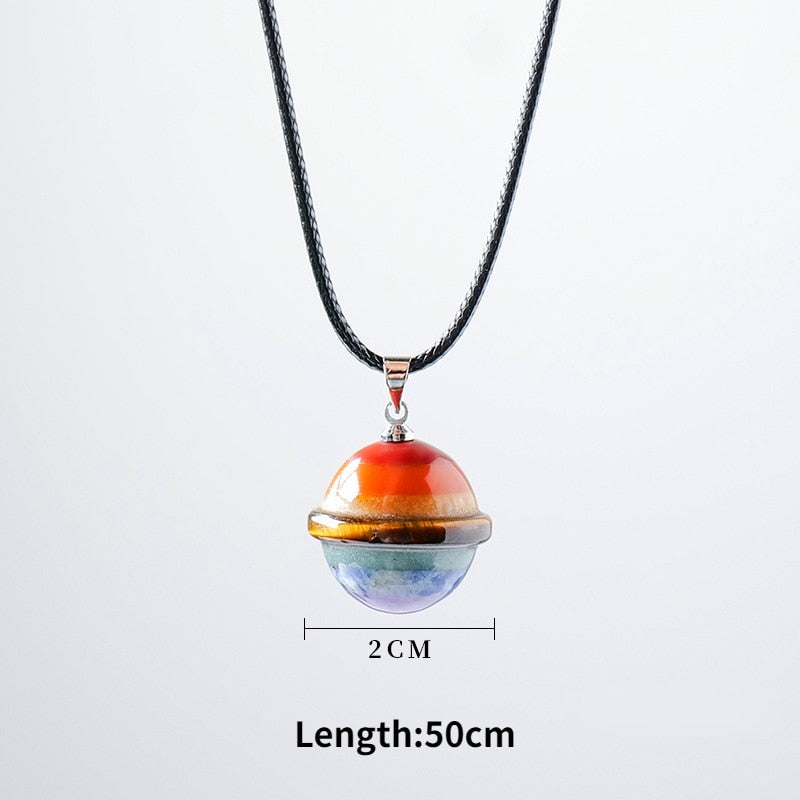 2022 Cretive Natural Stone 7 Chakra Pendant Necklace Women Universe Small Planet Saturn Necklace For Women Spiritual Jewelry