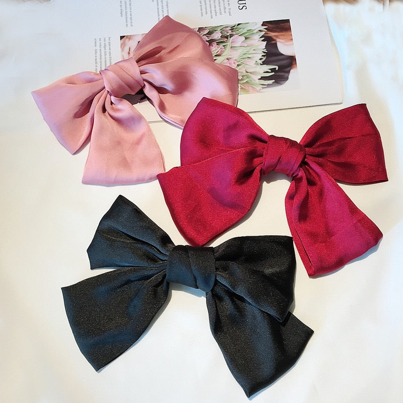 High Quatity Solid Color Big Bow Hairpins for Girl Popular Hair Clip for Women Sweet Two-layer Satin Hairgrip Hair Accessories