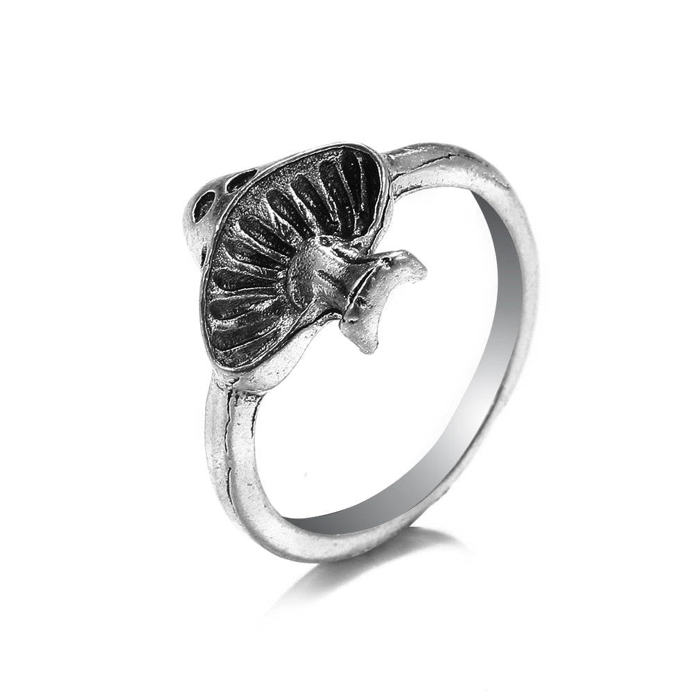 KINFOLK Punk Silver Color Angel Wings Rings For Women Men Hollow Heart Butterfly Rose Owl Finger Rings Fashion Jewelry Wholesale