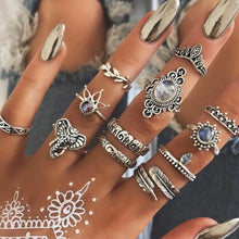 Load image into Gallery viewer, Tocona 13pcs/Set Bohemia Antique Silver Color Crown Flower Unicorn Carved Rings Sets Knuckle Rings for Women Jewelry 4841