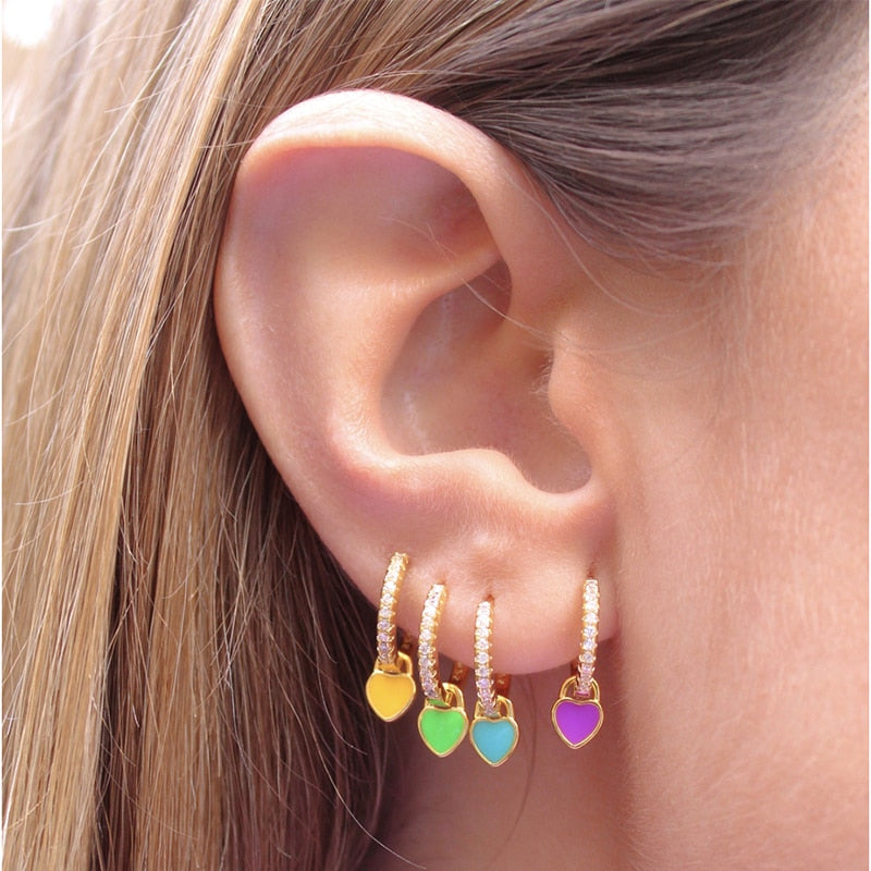 KEYOUNUO Gold Silver Filled Zircon Hoop Drop Earrings Set For Women CZ Dripping Oil Colorful Dangle Earrings Jewelry Wholesale