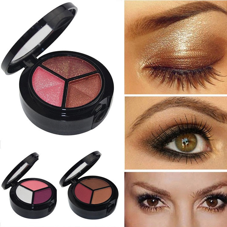 3 Colors Shimmer Glitter Eye Shadow Palette Makeup Copper Bronzer Sliver Grey Metallic Smoky Cut Crease Eyeshadow Nude Cosmetics
