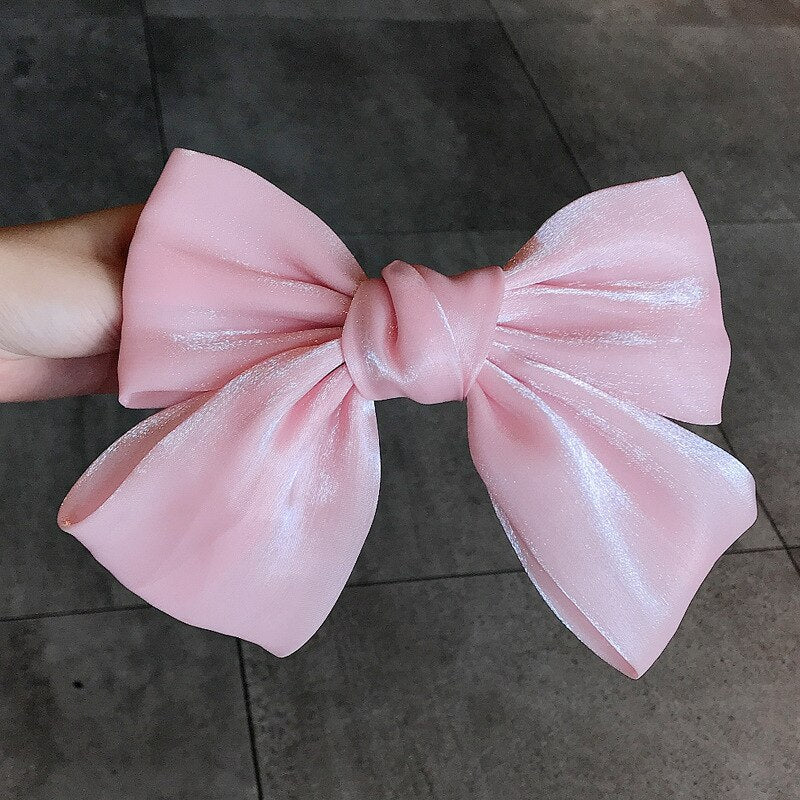 High Quatity Solid Color Big Bow Hairpins for Girl Popular Hair Clip for Women Sweet Two-layer Satin Hairgrip Hair Accessories