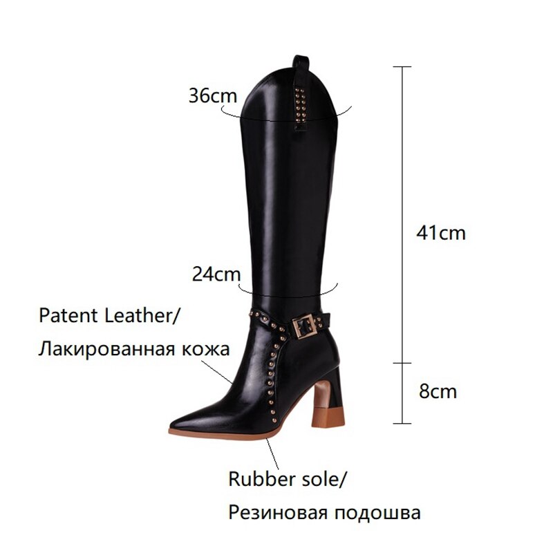 funninessgames  fashion inspo    NEW Fall Shoes for Women Pointed Toe Square Heel Boots Split Leather Knee High Boots Rivet Plus Size Women Shoes High Heel Boots