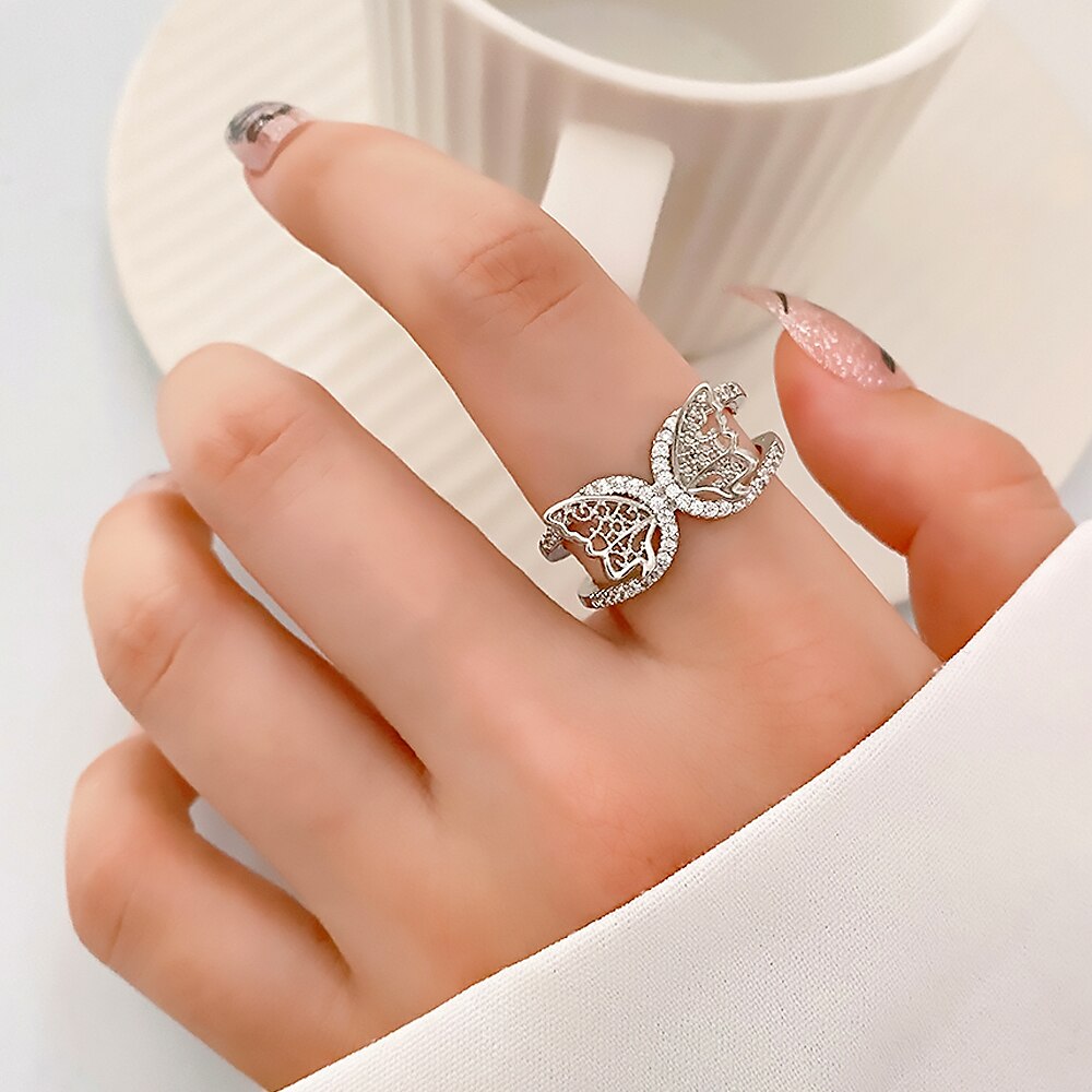 FNIO 2022 Korean New Design Fashion Jewelry Shiny Butterfly chain Rings Set Female Prom Party Ring for Women Gift