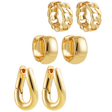 Load image into Gallery viewer, 3pair Creative Gold Color Geometric Irregular Hammered Earrings Vintage Twisted Cuban Chain Hoop Earrings Set for Women Jewelry