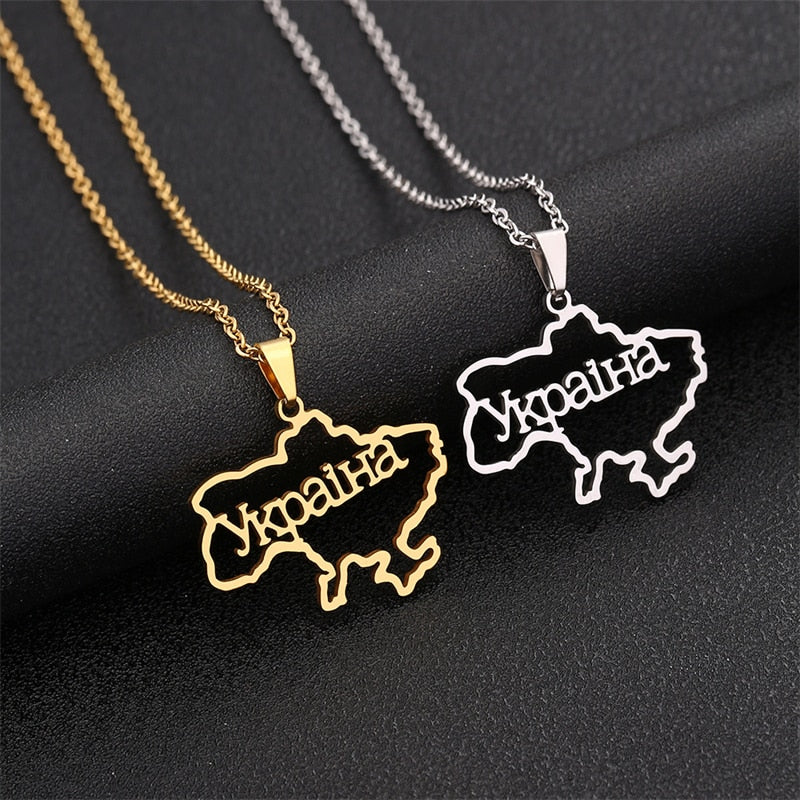 New Ukraine Map Pendant Necklace for Men &amp; Women Titanium Steel Gold Silver Color Choker Ukraine Outline Heart Flag Jewelry Gift