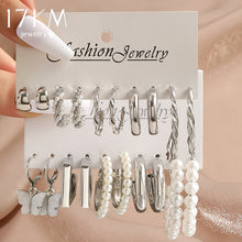 Load image into Gallery viewer, 17KM Silver Color Pearl Vintage Earrings Set for Women Geometric Butterfly Twist Hoop Earrings Snake Earrings Trendy Jewelry New