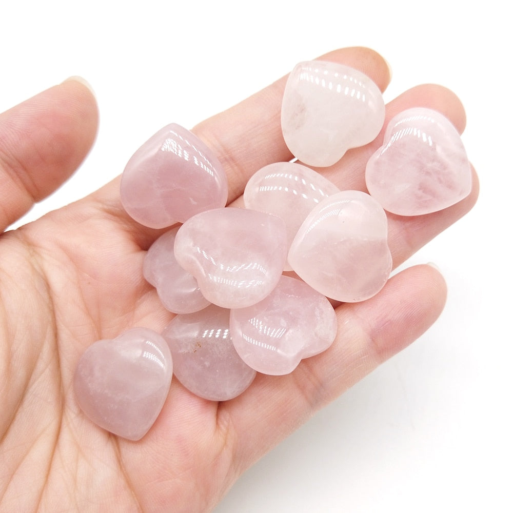 10pc/set Natural Heart Shaped Crystals Stones Mini 2cm Ornaments Reiki Rose Quartz 7 Chakras Energy Healing Gemstones Home Decor