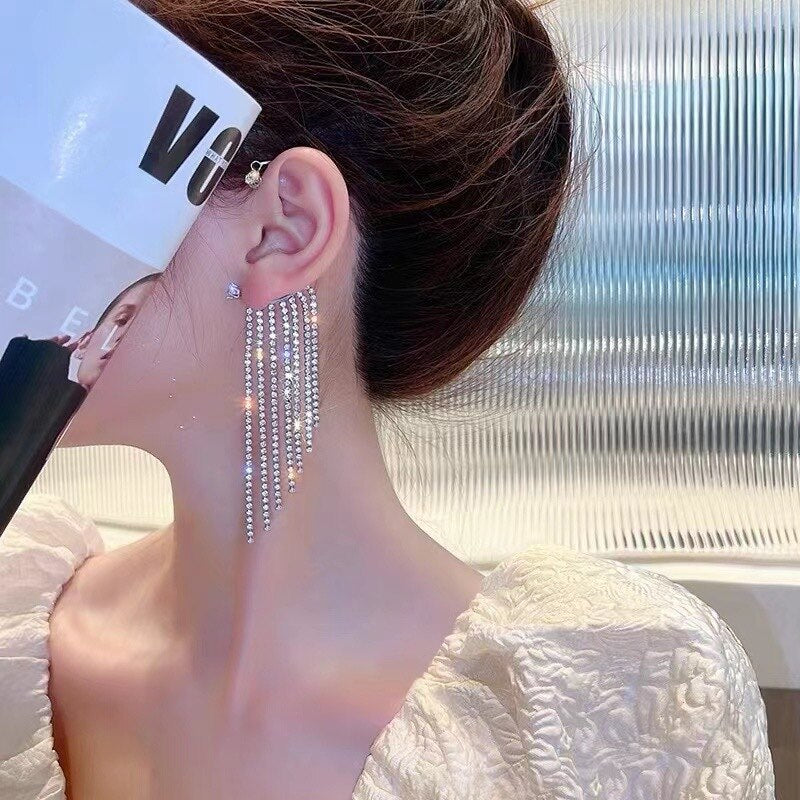 Korean Fashion Tassel Long Hanging Earrings For Women Butterfly Pearl Ear Cuff Gold Color Silver Color Clip Earring Jewelry Gift