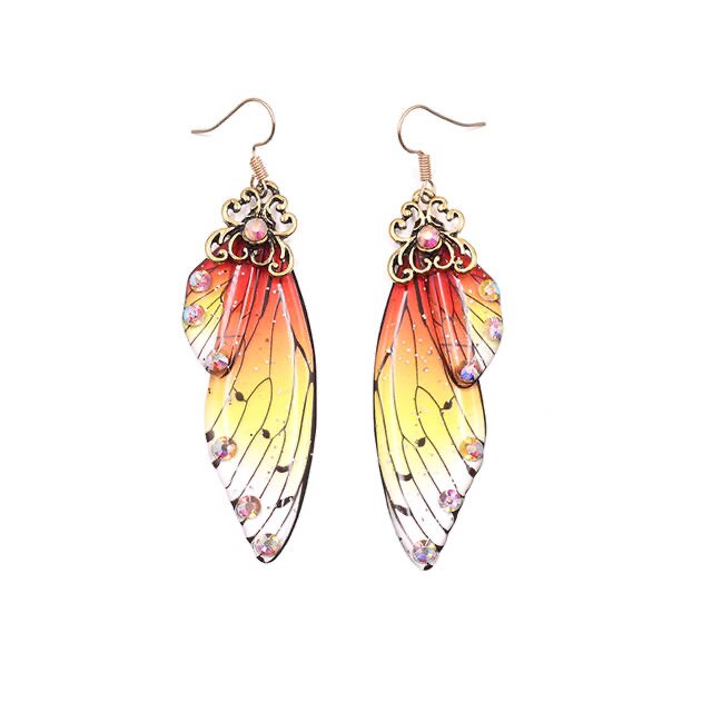 New Handmade Fairy Simulation Wing Earrings Insect Butterfly Wing Drop Earrings Foil Rhinestone Earrings Romantic Bridal Jewelry