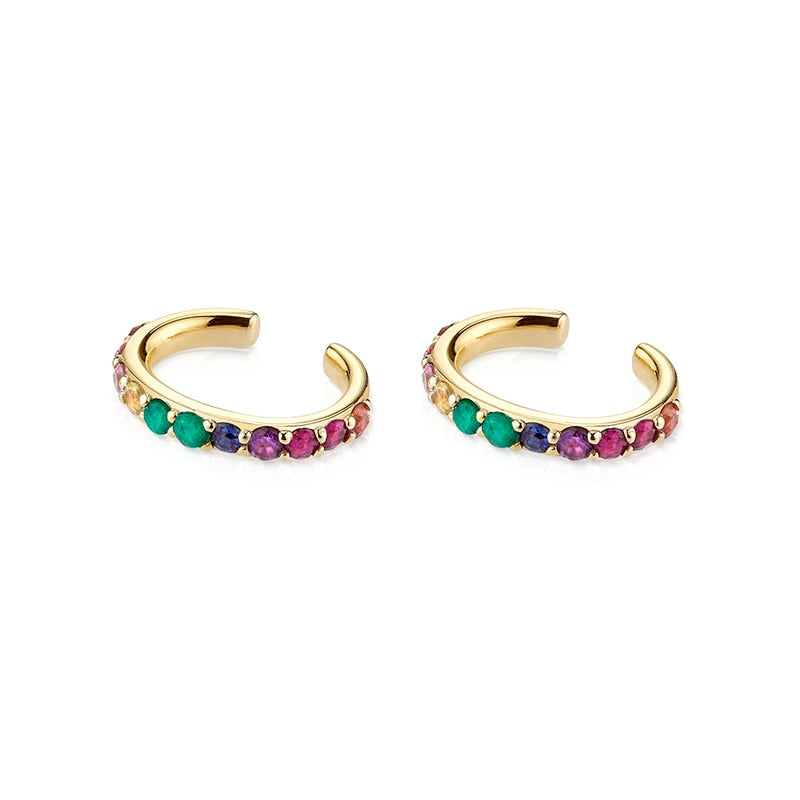 KEYOUNUO Gold Silver Filled Stud Dangle Earrings for Women Ear Cuffs Colorful CZ Hoop Clip Thread Earrings Set Jewelry Wholesale