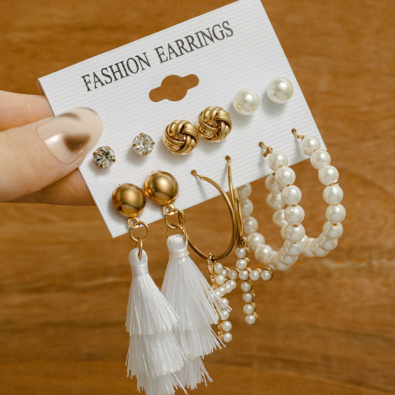 Vintage Gold Geometric Women&#39;s Earrings Set Fashion Pearl Circle Hoop Earrings For Women Brincos 2022 Trend Female Jewelry Gifts