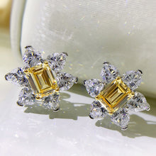 Load image into Gallery viewer, Huitan Gorgeous Yellow Square CZ Flower Earrings Ear Piercing Temperament Accessory for Women Wedding Anniversary Party Jewelry