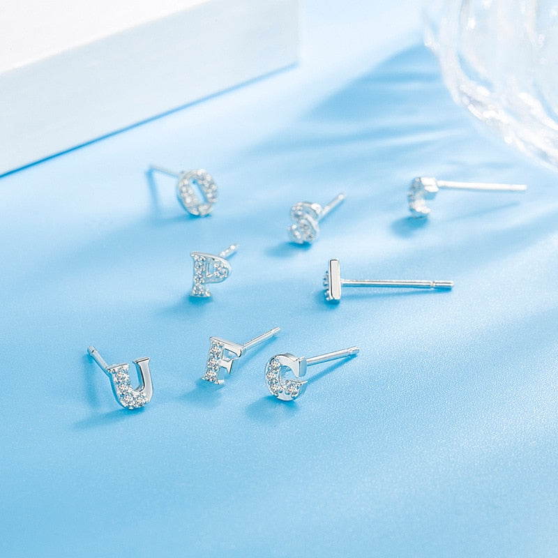 Silver Needle Shiny Zircon Mini 26 Letters A-Z Ear Sticks Women&#39;s Earrings Simple Fashion Jewelry Free Shipping