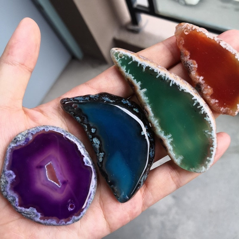 50-80mm Irregular Natural Onyx Agates Geode Slice With Hole Reiki Healing Chakra Stone for Home Decoration Finding Mineral Gifts