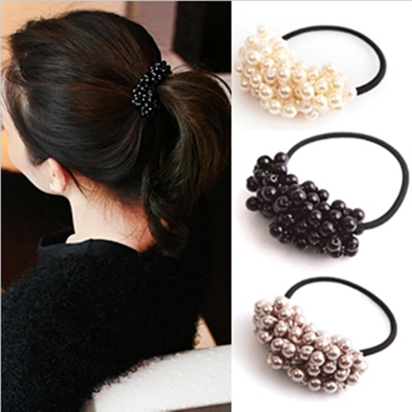 Women Hair Accessories Pearls Beads Headbands Ponytail Holder Girls Scrunchies Vintage Elastic Hair Bands Rubber Rope Headdress