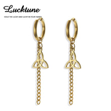 Load image into Gallery viewer, Lucktune Triangle Witch Knot Clip Earrings Stainless Steel Women Chains Long Tassel Piercing Ear Clip Trendy Jewelry Party Gift