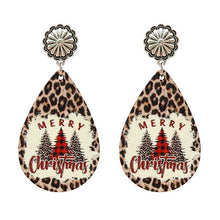 Load image into Gallery viewer, Buffalo Plaid Christmas Tree Pattern Leopard Background Wood Teardrop Dangle Earrings 2022 New Christmas Earrings Gifts Jewelry