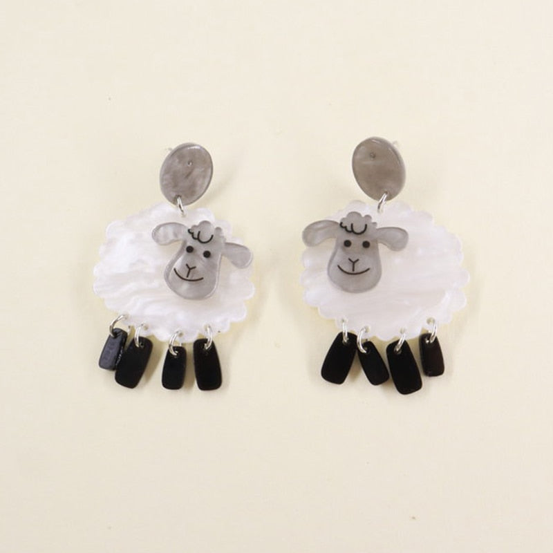 Cute Cartoon Animal Sheep Earrings For Women Sweet Lamb Acrylic Drop Dangling Earrings Jewelry Gift