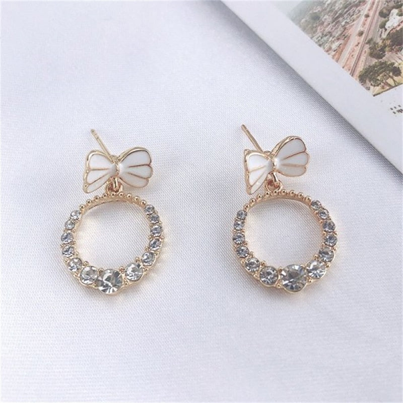 Exquisite Crystal Flower Butterfly Earrings For Women Korea Fashion Zircon Pearl Stud Earring Wedding Statement Jewelry Brincos