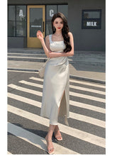 Load image into Gallery viewer, funninessgames Summer Fashion Women Elegant White Satin French Dress Sexy Square Collar Silk Long Bodycon Dress Wedding Cocktail Prom Dresses