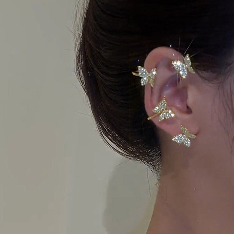 Trendy Bohemian No Piercing Crystal Rhinestone Ear Cuff Earrings for Women Wrap Stud Clip Earrings Girl Earrings Jewelry Bijoux