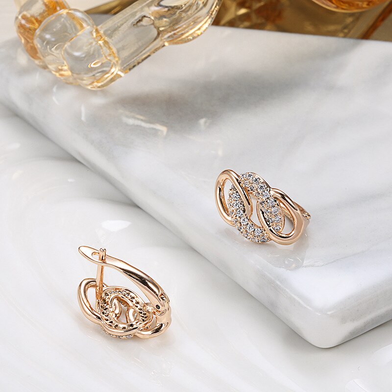 Grier 2022 Fashion 585 Rose Gold Geometry Stud Earring Micro-wax Inlay Natural Zircon Trendy Lady Earrings Wedding Daily Jewelry