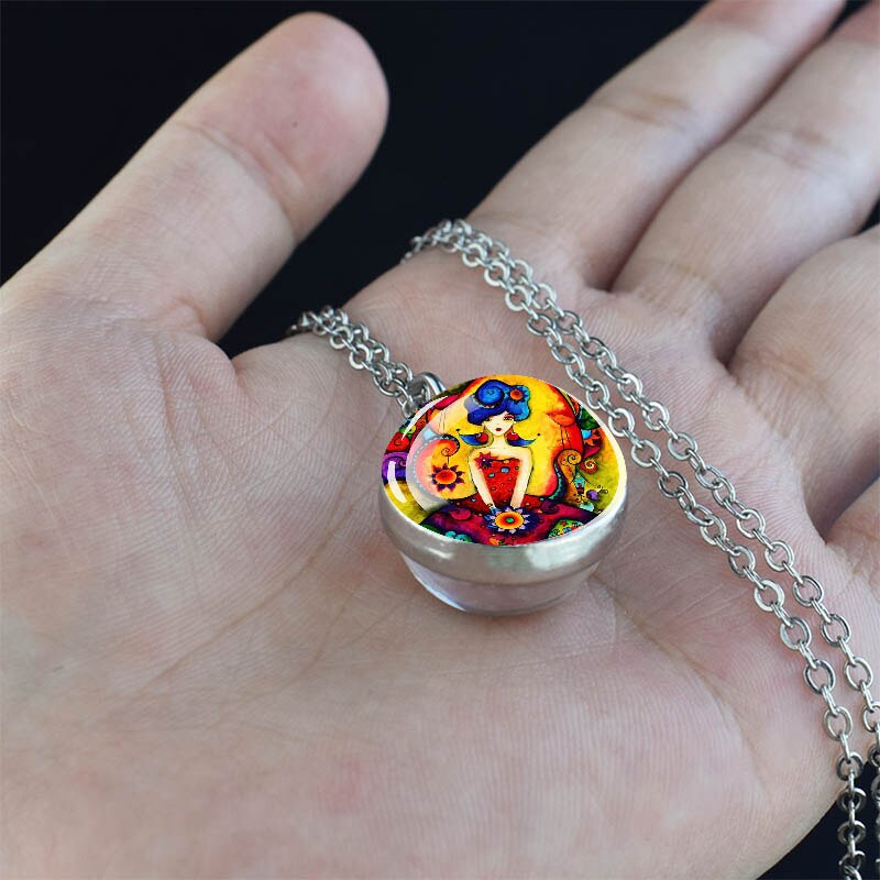 Tree of Life Necklaces Yin Yang Choker Silver Chains Double-sided Glass Ball Pendant Necklace for Women Fashion Jewelry Gifts