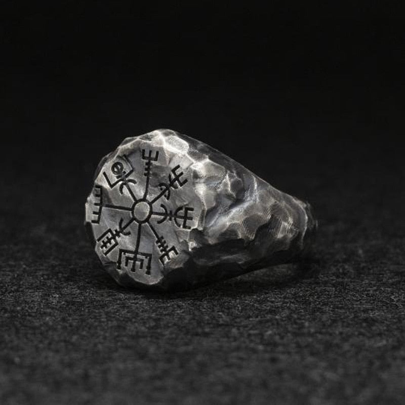 Viking Rune Symbol Rings for Women Men Vintage Compass Stone Meditation Ring Trendy Jewelry Gifts Open Ring Adjustable