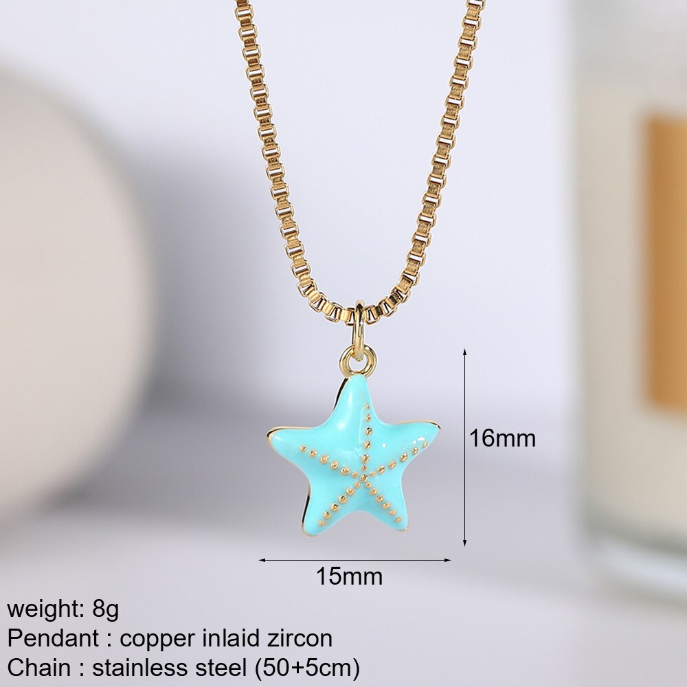 Cute Shell Sunflower Heart Starfish Necklace for Women Gold Color Long Stainless Steel Box Chain Collars Fashion Pendant