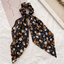 Load image into Gallery viewer, Floral Print Bow Satin Long Ribbon Ponytail Scarf Hair Tie Scrunchies Women Girls Elastic Hair Bands Hair Accessories
