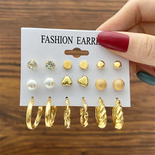 Load image into Gallery viewer, Vintage Geometry Earrings Set Gold Color Heart Leopard for Women Simple Pearl Metal Square Round Fashion Party Jewelry