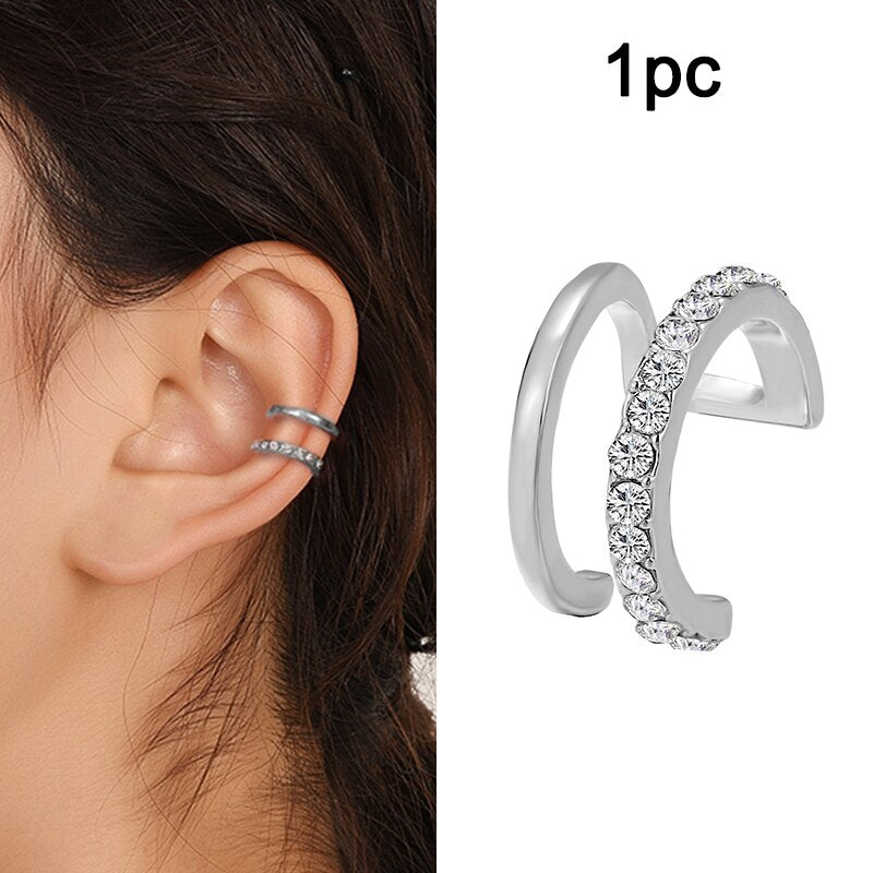 LATS Stars Leaf Flower Ear Cuff Geometric Zircon Ear Clip Earrings Set for Women Men Luxury Earring Cuff Trend Jewelry Wholesale