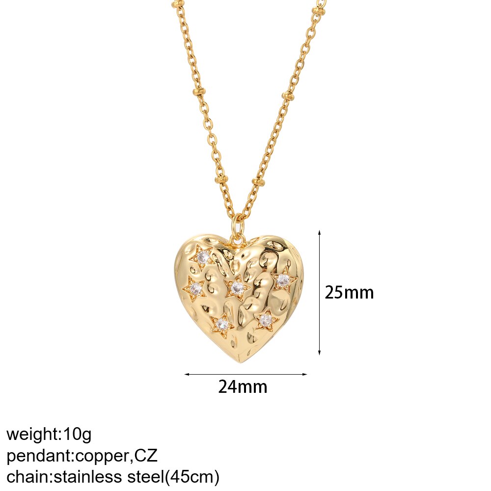 Fashion Gold Color Heart Pendant Necklace for Women Lucky Jewelry Zircon Love Necklaces Stainless Steel Chain Adjustable Choker