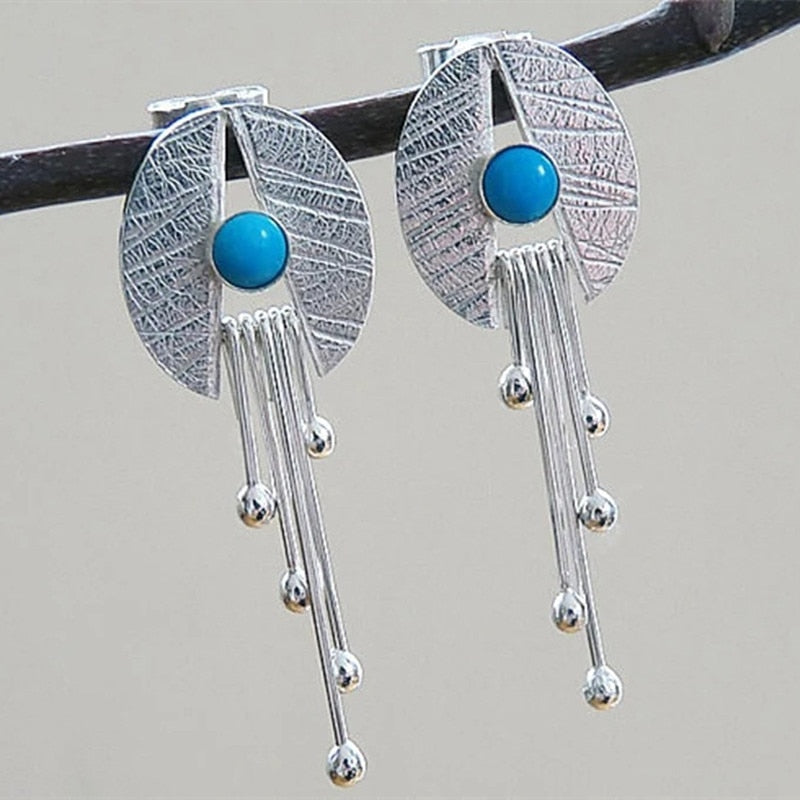 Unique Silver Plated Separated Lotus Leaf Inlaid with Red Stone Hanging Teardrop Earrings 2022 New Women&#39;s Jewelry Accessories