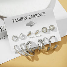 Load image into Gallery viewer, UMKA Trendy Geometric Silver Color Butterfly Hoop Earrings Set for Women Girls Star Moon Metal Resin Acrylic Earrings Jewelry