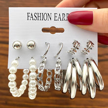Load image into Gallery viewer, Trendy Silver Color Snake Dangle Earring Set For Women Punk Geometric Long Tassel Pearl Butterfly Drop Earrings Set 2022 Jewelry
