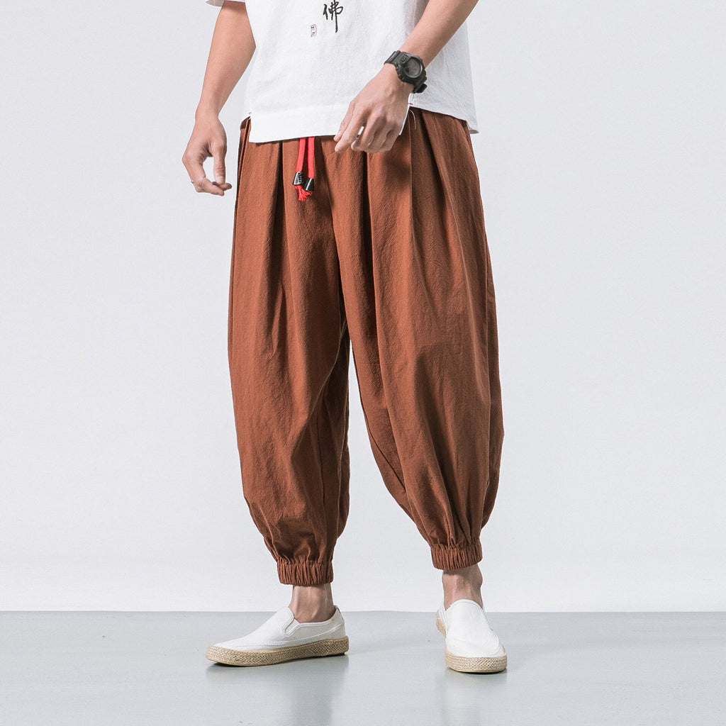 funninessgames Mens Vintage Hip Hop Style Baggy Jeans New Chinese Style Harem Pants Men Streetwear Casual Joggers Mens Pants Cotton Linen Sweatpants Ankle-Length Men Trousers M-5XL