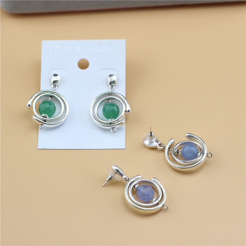Anslow Geometric Trendy Jewelry Natural Stone Round With Round Drop Earrings Creative Summer Personality Design
