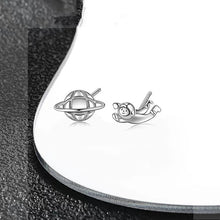 Load image into Gallery viewer, Silver-plate Asymmetric Cute Space Astronaut Planet Opal Stud Earrings for Women Silver Color Lovely Simple Ear Piercing Jewelry