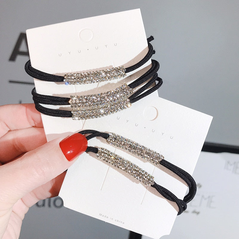 Women&#39;s Shiny 2022 hair rings Ties Ponytail Hair for Girls Headwear Rhinestone Elastic Rubber Bands hair accessories for kids