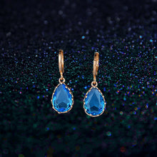 Load image into Gallery viewer, Simple Women Blue Sapphire Crystal Drop Earrings Women Engagement Wedding Gold Earrings Anniversary Gift  Pendientes De Mujer