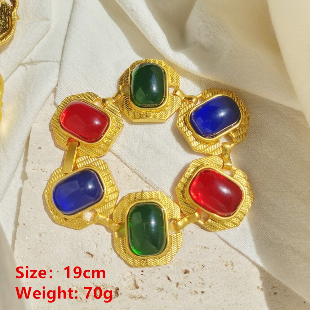 Vintage Colorful Resin Geometric Metal Bracelet Copper Gold Color for Women Jewelry 2022 New Europe and America Retro