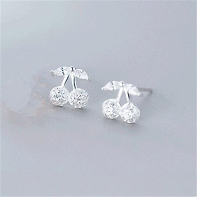 Fashion Clear Zircon Cherry Charm Stud Earrings For Women Girls Party Birthday 2022 Trend Jewelry Gift eh902