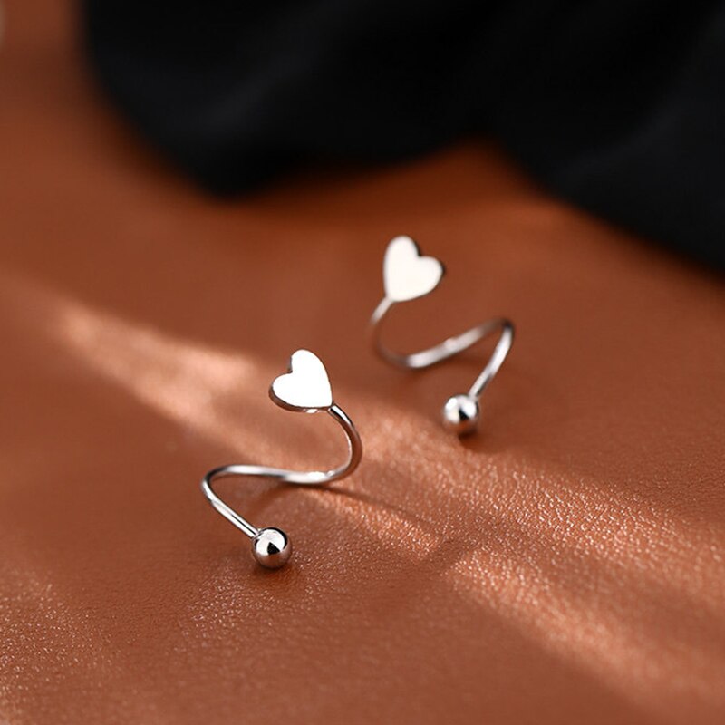 New Trendy Simple Heart Stud Earrings For Women Girl Fashion Silver Color Rotating Wave Balls Earring Ear Studs 2pcs Set Jewelry
