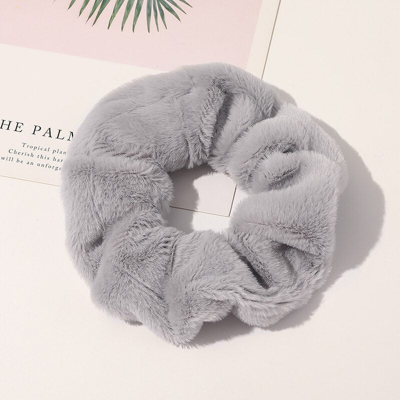 Winter Cow Color Hair Rope Women Velvet Scrunchie Rubber Band Soft Warm Elastic Hair Bands Christmas Gifts Hair Accessories