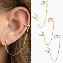 Load image into Gallery viewer, Gold Color Ear Cuff Long Chain Piercing Stud Earring for Women Vintage CZ Zircon Moon Shape Ear Studs New Trend Jewelry